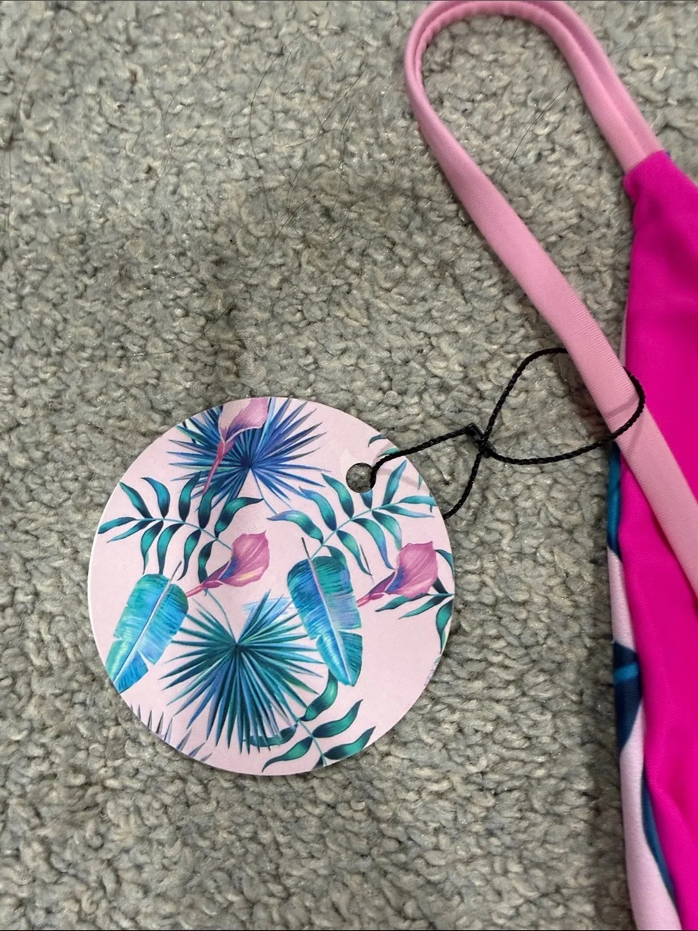 Roxy Pink One-Piece Swimsuit with Blue Tropical Leaf Design